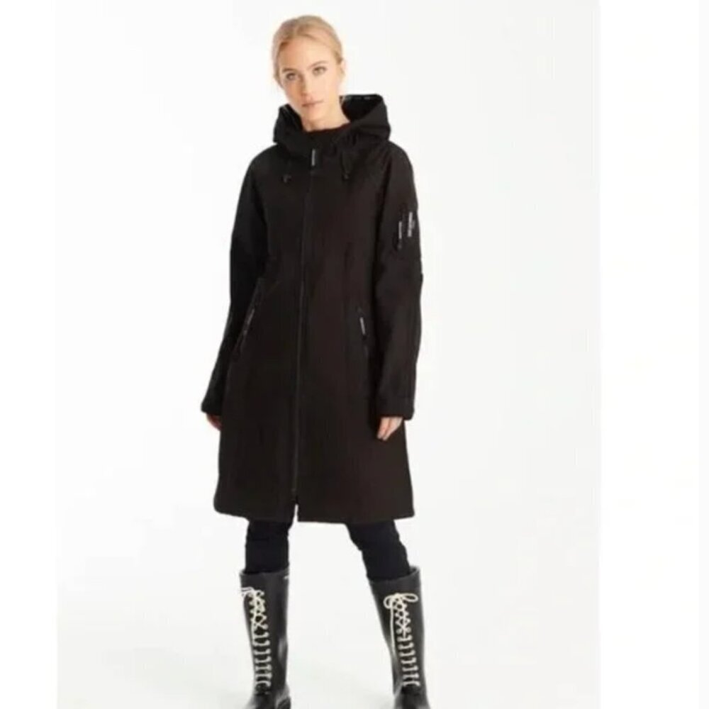 Ilse Jacobsen Hornbeak Black Hooded Water Repellent Raincoat Size 38/8